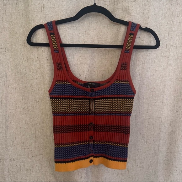 Forever 21 Striped Knit Crop Tank Top with Button Details | Small | NEW - Picture 1 of 4